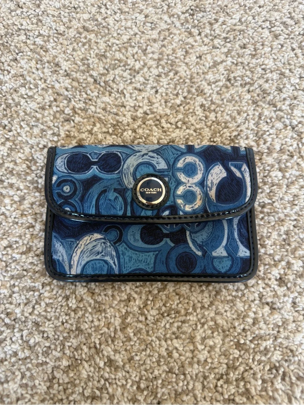 Coach Blue Multi Signature Card Wallet with Gold-Tone Logo